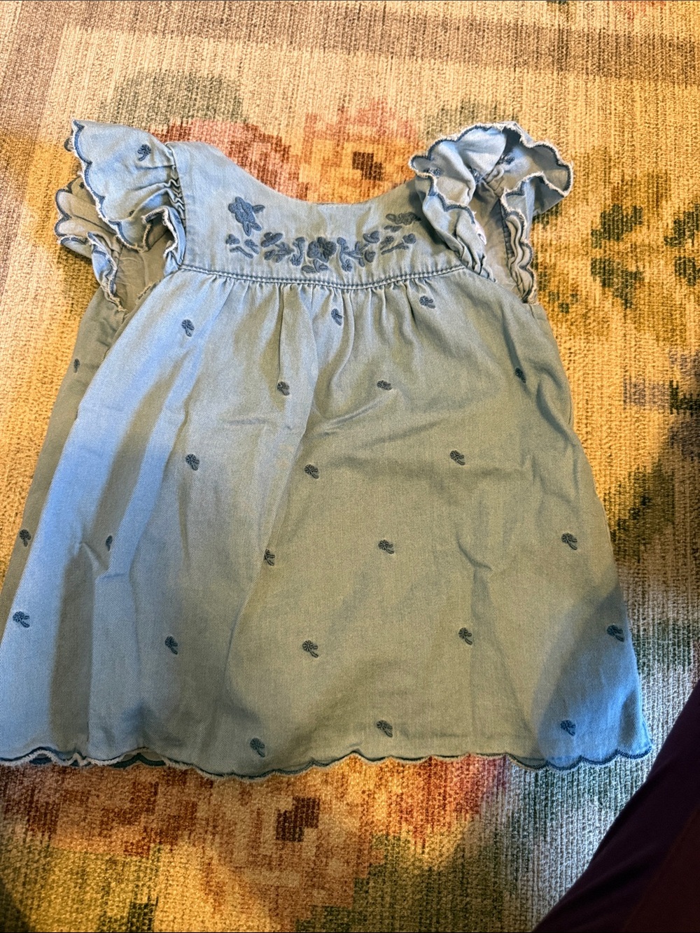 Zara Light Blue Embroidered Ruffle Sleeve Top